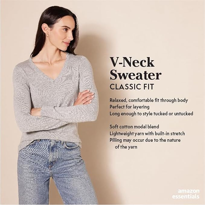 Women's Classic-Fit Lightweight Long-Sleeve V-Neck